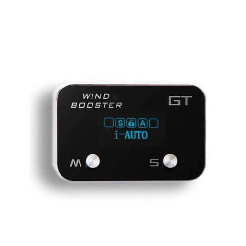 Windbooster GT Bluetooth throttle controller, black bezel, display showing i-AUTO mode