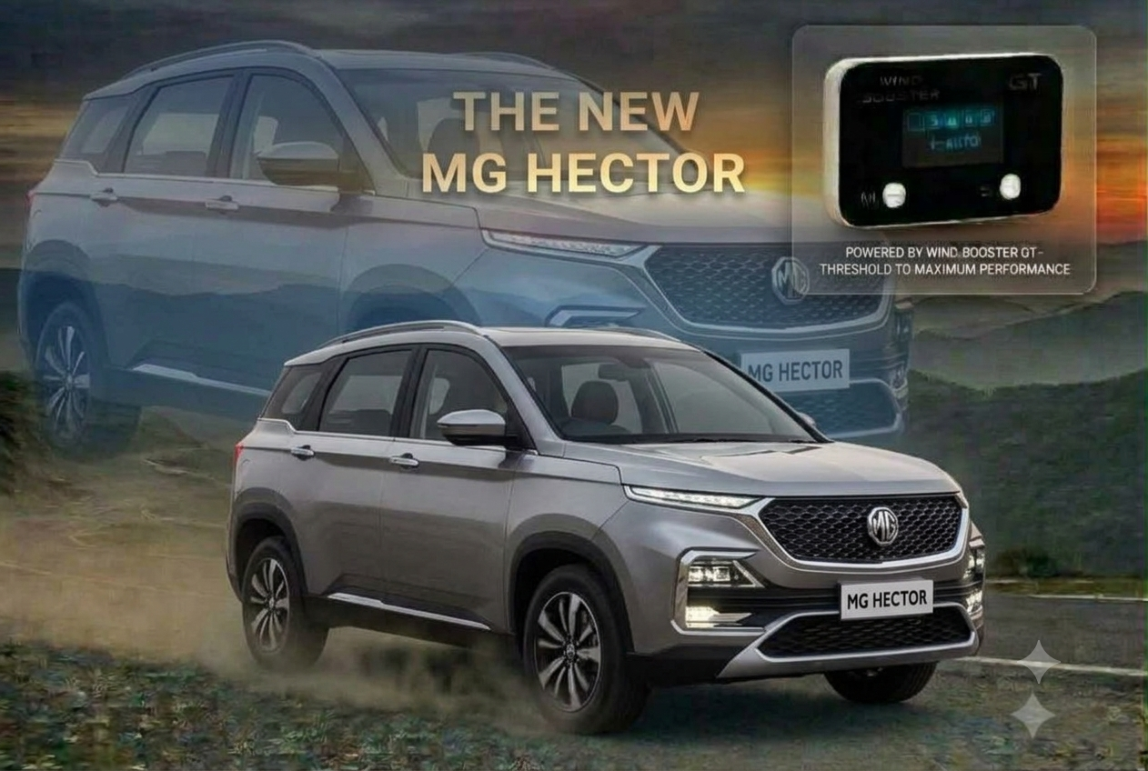 Windbooster GT throttle controller in front of a MG Hector