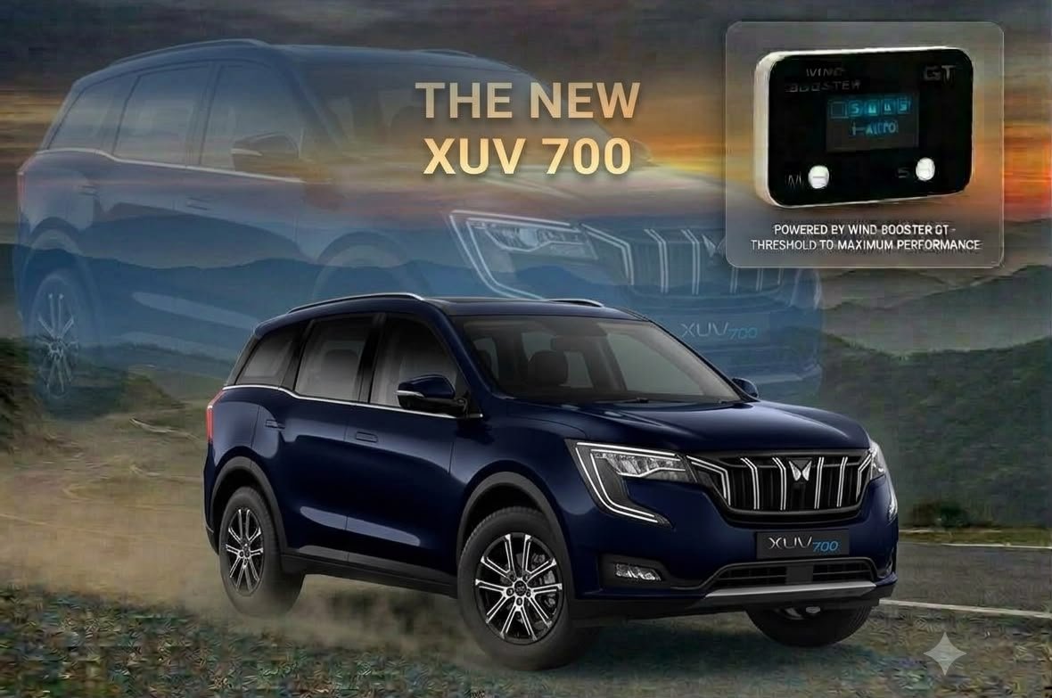 Windbooster GT throttle controller in front of a Mahindra XUV700